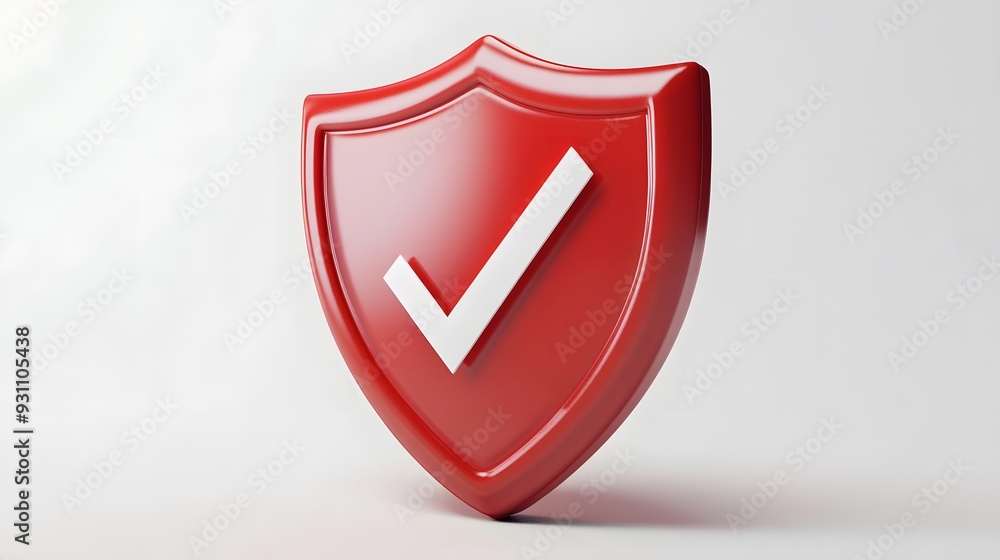 cartoon 3d Icon safety shield check mark perspective . red symbol security safety icon. Checkmark in minimalistic style. 3d vector illustration. white background cartoon 3d Icon safety shield check mark perspective . red symbol security safety icon. Checkmark in minimalistic style. 3d vector illustration. white background