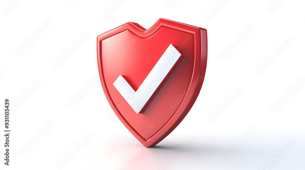 cartoon 3d Icon safety shield check mark perspective . red symbol security safety icon. Checkmark in minimalistic style. 3d vector illustration. white background cartoon 3d Icon safety shield check mark perspective . red symbol security safety icon. Checkmark in minimalistic style. 3d vector illustration. white background