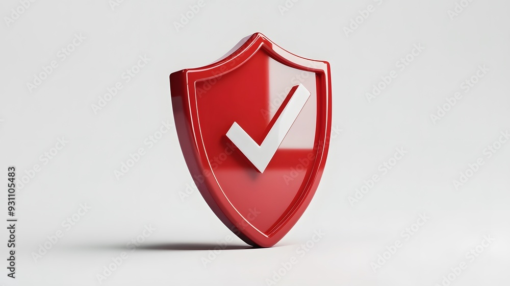 cartoon 3d Icon safety shield check mark perspective . red symbol security safety icon. Checkmark in minimalistic style. 3d vector illustration. white background cartoon 3d Icon safety shield check mark perspective . red symbol security safety icon. Checkmark in minimalistic style. 3d vector illustration. white background