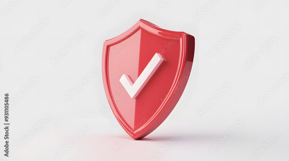 cartoon 3d Icon safety shield check mark perspective . red symbol security safety icon. Checkmark in minimalistic style. 3d vector illustration. white background cartoon 3d Icon safety shield check mark perspective . red symbol security safety icon. Checkmark in minimalistic style. 3d vector illustration. white background
