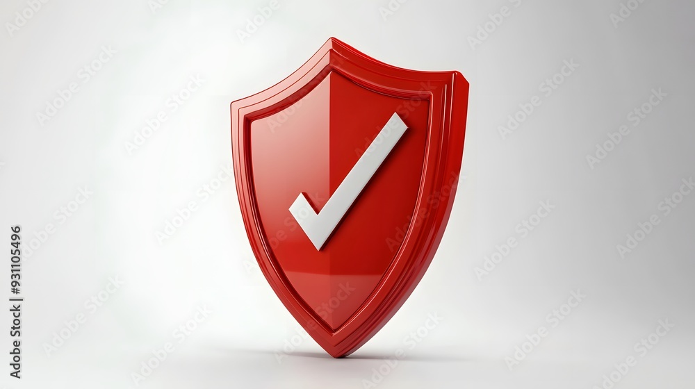 cartoon 3d Icon safety shield check mark perspective . red symbol security safety icon. Checkmark in minimalistic style. 3d vector illustration. white background cartoon 3d Icon safety shield check mark perspective . red symbol security safety icon. Checkmark in minimalistic style. 3d vector illustration. white background