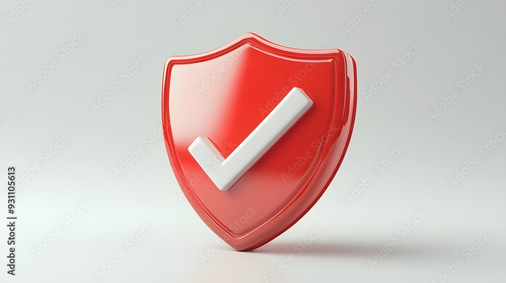 cartoon 3d Icon safety shield check mark perspective . red symbol security safety icon. Checkmark in minimalistic style. 3d vector illustration. white background cartoon 3d Icon safety shield check mark perspective . red symbol security safety icon. Checkmark in minimalistic style. 3d vector illustration. white background