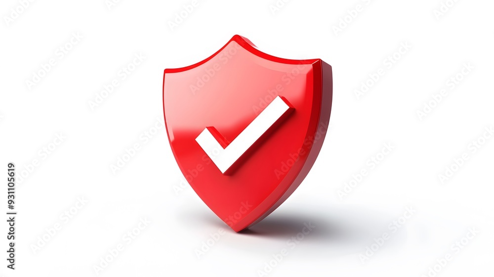 cartoon 3d Icon safety shield check mark perspective . red symbol security safety icon. Checkmark in minimalistic style. 3d vector illustration. white background cartoon 3d Icon safety shield check mark perspective . red symbol security safety icon. Checkmark in minimalistic style. 3d vector illustration. white background