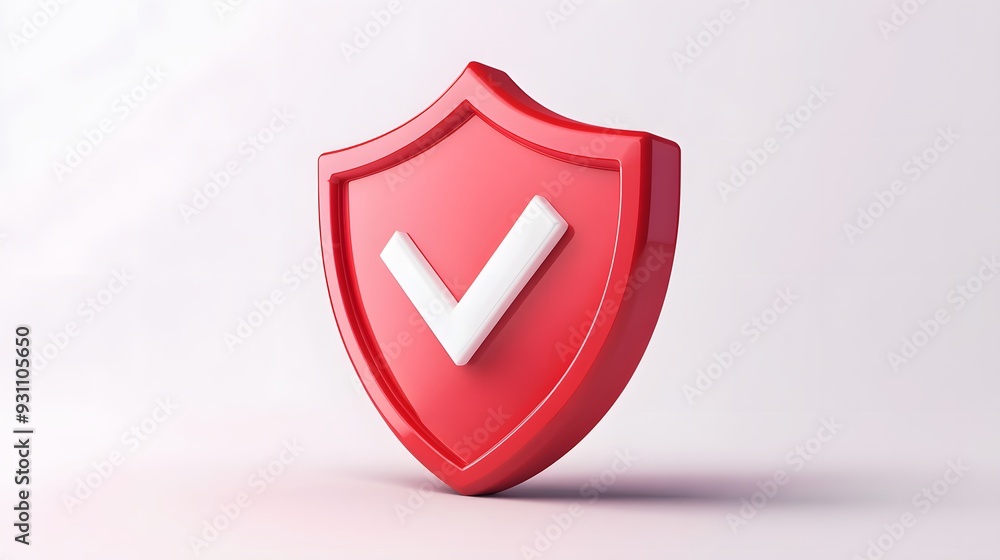 cartoon 3d Icon safety shield check mark perspective . red symbol security safety icon. Checkmark in minimalistic style. 3d vector illustration. white background cartoon 3d Icon safety shield check mark perspective . red symbol security safety icon. Checkmark in minimalistic style. 3d vector illustration. white background