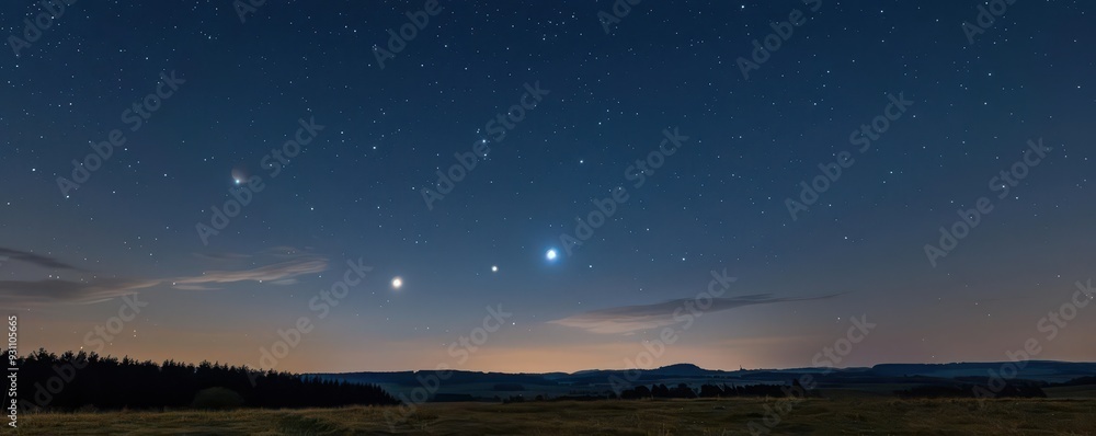 A rare planetary alignment in the night sky, with multiple planets visible, astrophotography, planetary alignment, night sky A rare planetary alignment in the night sky, with multiple planets visible, astrophotography, planetary alignment, night sky