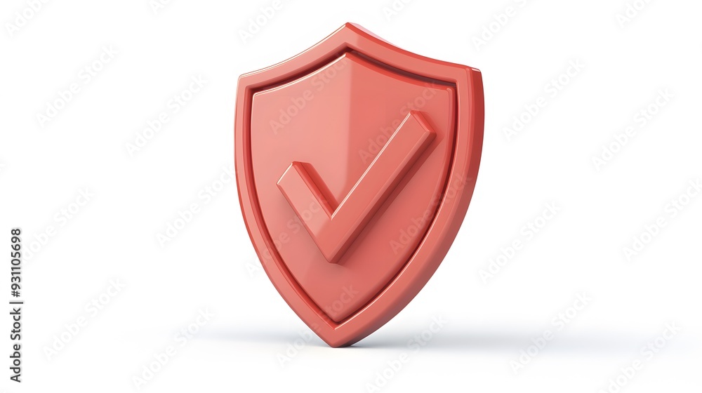 cartoon 3d Icon safety shield check mark perspective . red symbol security safety icon. Checkmark in minimalistic style. 3d vector illustration. white background cartoon 3d Icon safety shield check mark perspective . red symbol security safety icon. Checkmark in minimalistic style. 3d vector illustration. white background