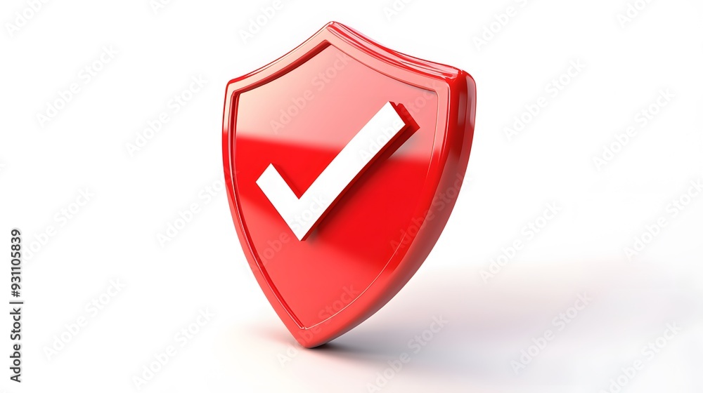 cartoon 3d Icon safety shield check mark perspective . red symbol security safety icon. Checkmark in minimalistic style. 3d vector illustration. white background cartoon 3d Icon safety shield check mark perspective . red symbol security safety icon. Checkmark in minimalistic style. 3d vector illustration. white background