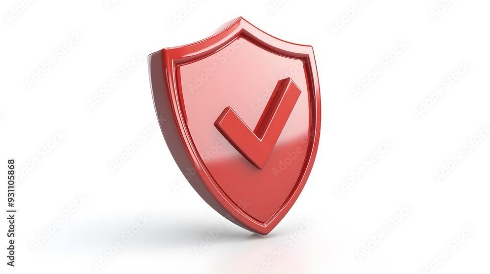cartoon 3d Icon safety shield check mark perspective . red symbol security safety icon. Checkmark in minimalistic style. 3d vector illustration. white background cartoon 3d Icon safety shield check mark perspective . red symbol security safety icon. Checkmark in minimalistic style. 3d vector illustration. white background