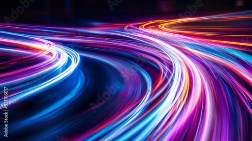 Streams of light trails forming abstract patterns, organic shapes, dynamic and vibrant