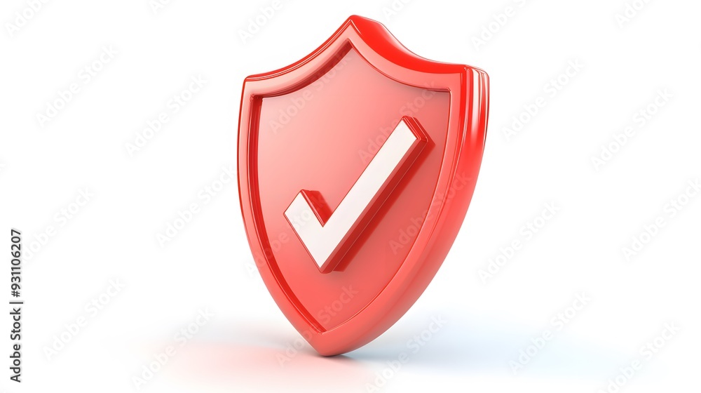 cartoon 3d Icon safety shield check mark perspective . red symbol security safety icon. Checkmark in minimalistic style. 3d vector illustration. white background cartoon 3d Icon safety shield check mark perspective . red symbol security safety icon. Checkmark in minimalistic style. 3d vector illustration. white background