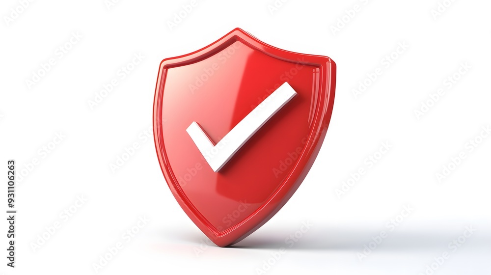 cartoon 3d Icon safety shield check mark perspective . red symbol security safety icon. Checkmark in minimalistic style. 3d vector illustration. white background cartoon 3d Icon safety shield check mark perspective . red symbol security safety icon. Checkmark in minimalistic style. 3d vector illustration. white background