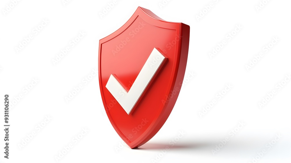 cartoon 3d Icon safety shield check mark perspective . red symbol security safety icon. Checkmark in minimalistic style. 3d vector illustration. white background cartoon 3d Icon safety shield check mark perspective . red symbol security safety icon. Checkmark in minimalistic style. 3d vector illustration. white background