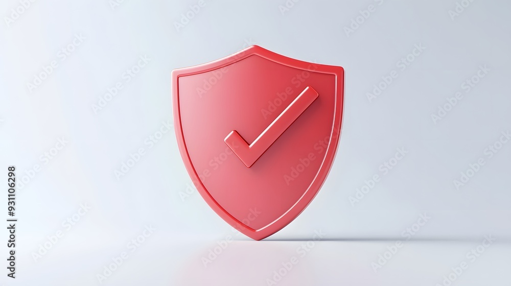 cartoon 3d Icon safety shield check mark perspective . red symbol security safety icon. Checkmark in minimalistic style. 3d vector illustration. white background cartoon 3d Icon safety shield check mark perspective . red symbol security safety icon. Checkmark in minimalistic style. 3d vector illustration. white background