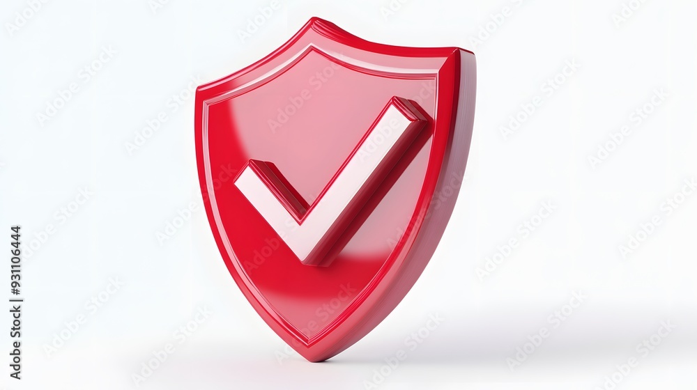 cartoon 3d Icon safety shield check mark perspective . red symbol security safety icon. Checkmark in minimalistic style. 3d vector illustration. white background cartoon 3d Icon safety shield check mark perspective . red symbol security safety icon. Checkmark in minimalistic style. 3d vector illustration. white background