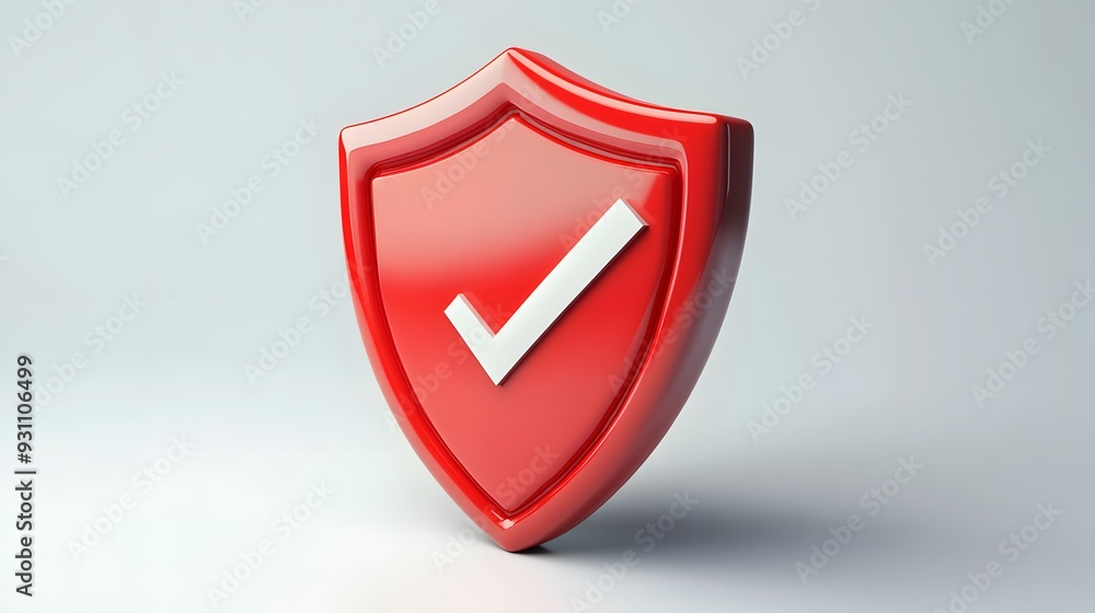 cartoon 3d Icon safety shield check mark perspective . red symbol security safety icon. Checkmark in minimalistic style. 3d vector illustration. white background cartoon 3d Icon safety shield check mark perspective . red symbol security safety icon. Checkmark in minimalistic style. 3d vector illustration. white background
