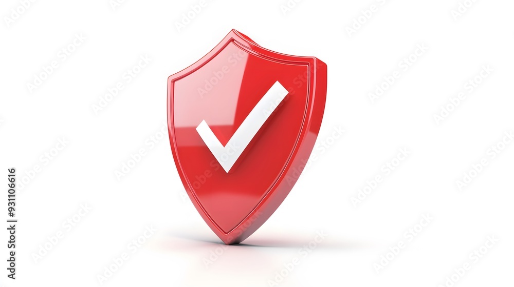 cartoon 3d Icon safety shield check mark perspective . red symbol security safety icon. Checkmark in minimalistic style. 3d vector illustration. white background cartoon 3d Icon safety shield check mark perspective . red symbol security safety icon. Checkmark in minimalistic style. 3d vector illustration. white background