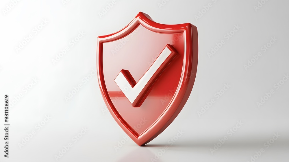 cartoon 3d Icon safety shield check mark perspective . red symbol security safety icon. Checkmark in minimalistic style. 3d vector illustration. white background cartoon 3d Icon safety shield check mark perspective . red symbol security safety icon. Checkmark in minimalistic style. 3d vector illustration. white background