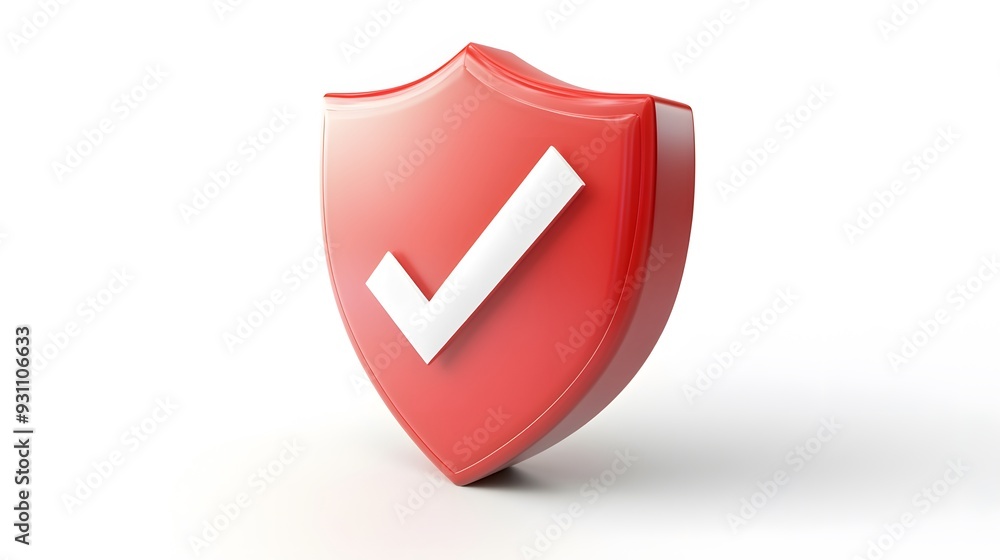 cartoon 3d Icon safety shield check mark perspective . red symbol security safety icon. Checkmark in minimalistic style. 3d vector illustration. white background cartoon 3d Icon safety shield check mark perspective . red symbol security safety icon. Checkmark in minimalistic style. 3d vector illustration. white background