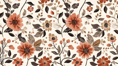 A floral pattern with flowers and leaves.