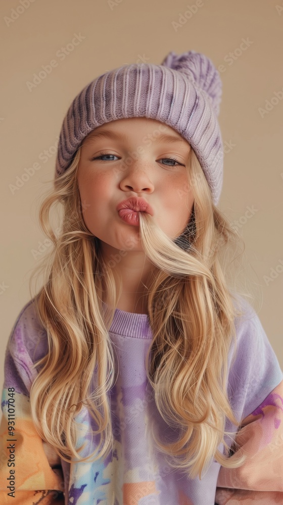 Cheerful Young Blonde Girl in Cozy Winter Attire with Playful Expression Cheerful Young Blonde Girl in Cozy Winter Attire with Playful Expression
