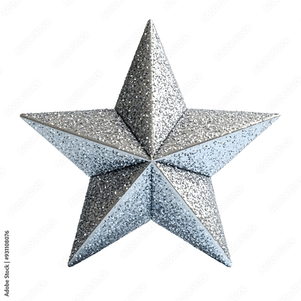 Obraz premium Metallic 3D Star Object for Decorative Winter Landscape on Plain White Background Transparent PNG 