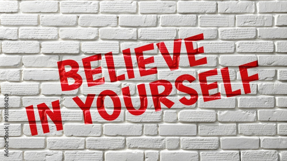 Believe In Yourself - Inspirational Quote on White Brick Wall. Believe In Yourself - Inspirational Quote on White Brick Wall.