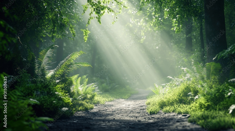 Sunbeams Illuminating a Forest Path Sunbeams Illuminating a Forest Path