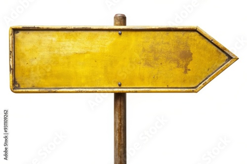 Yellow Metal Arrow Sign Isolated on White Background.