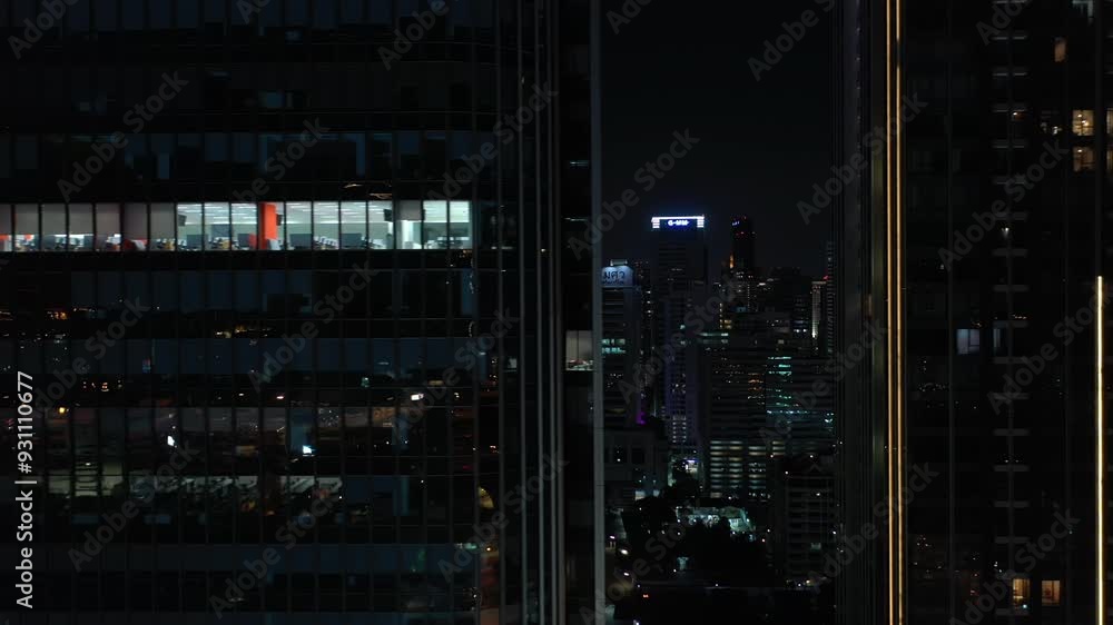 night time bangkok city downtown office buildings close up aerial panorama 4k thailand night time bangkok city downtown office buildings close up aerial panorama 4k thailand
