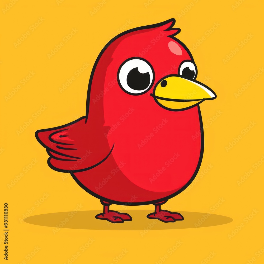 Cartoon red bird with big eyes and yellow beak. Cartoon red bird with big eyes and yellow beak.