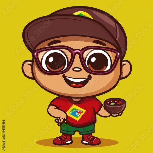 Wallpaper Mural Smiling cartoon boy with glasses and a bowl of food. Torontodigital.ca