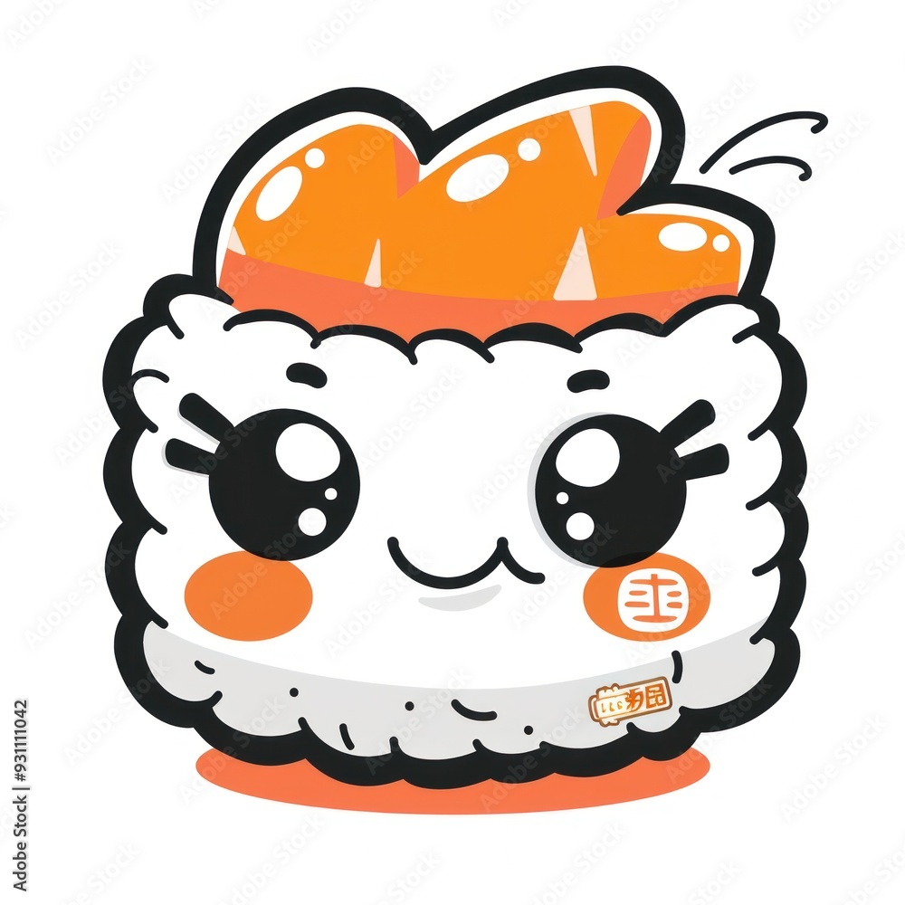 Cute cartoon sushi with happy face, orange and white colors, isolated. Cute cartoon sushi with happy face, orange and white colors, isolated.