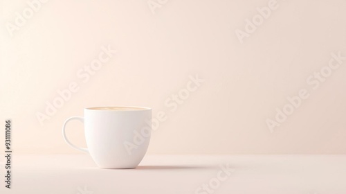 White coffee cup with steam rising on a pastel background