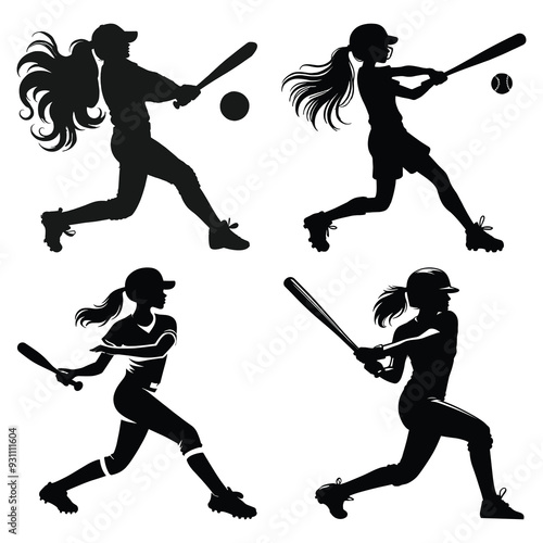 Softball Baseball Girl Silhouette Illustrations