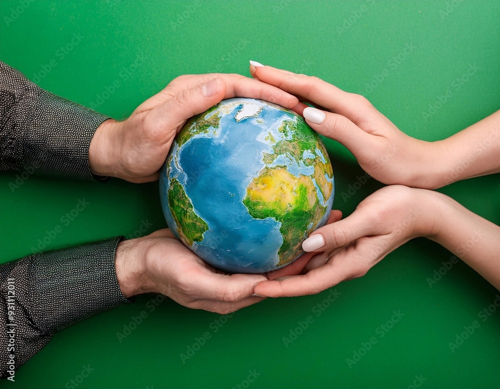 holding a model of the planet on a turquoise background, symbolizing Earth Day celebrations, generative ai holding a model of the planet on a turquoise background, symbolizing Earth Day celebrations, generative ai