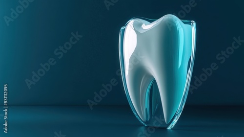 3D illustration of a tooth encased in a protective shield, symbolizing dental care and oral health protection.