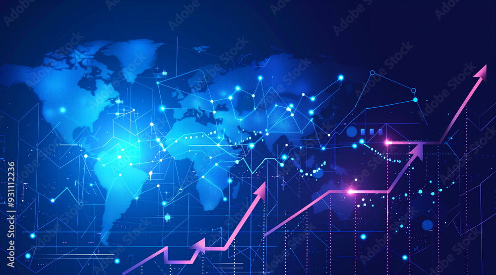 Vector illustration of an upward arrow graph with the earth Vector illustration of an upward arrow graph with the earth