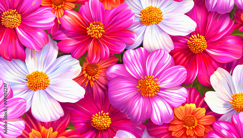 Vibrant Close-Up of Multicolored Flowers with Detailed Texture Vibrant Close-Up of Multicolored Flowers with Detailed Texture