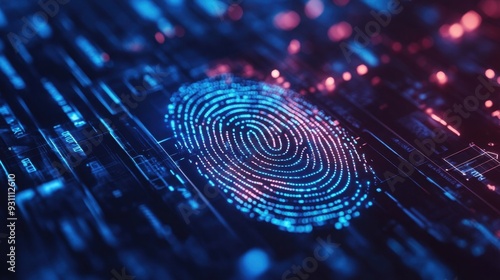 Abstract fingerprint illustration on a futuristic digital interface background, highlighting the concept of identity and security.