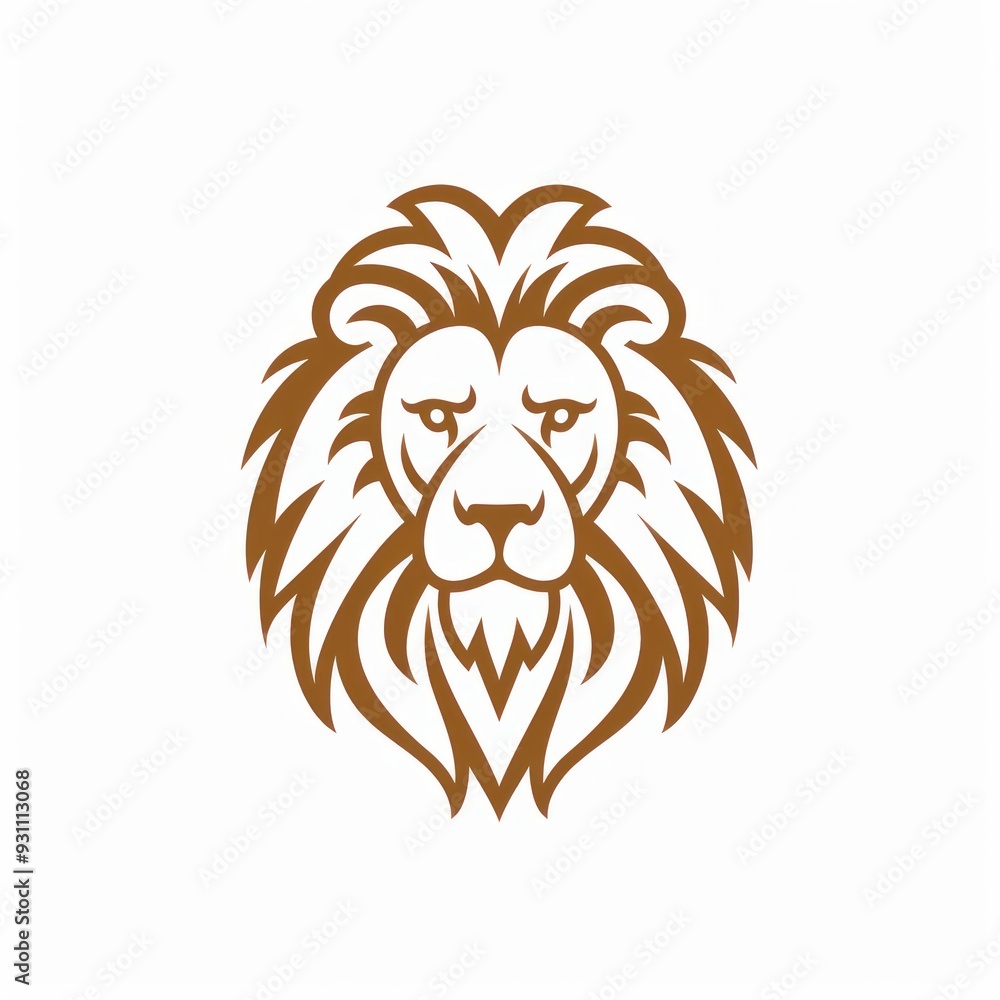 Obraz premium Brown line art lion head illustration.