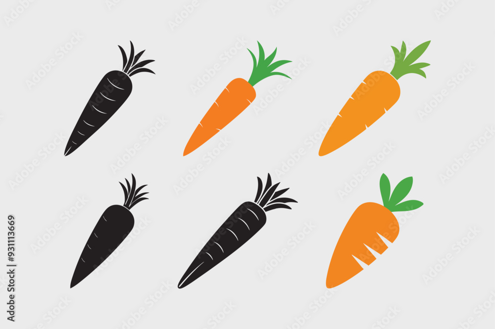 Set of Carrots Vector Icons Orange & Black Carrot Silhouette, Line Art Vegetarian & Healthy Food Clipart Set of Carrots Vector Icons Orange & Black Carrot Silhouette, Line Art Vegetarian & Healthy Food Clipart