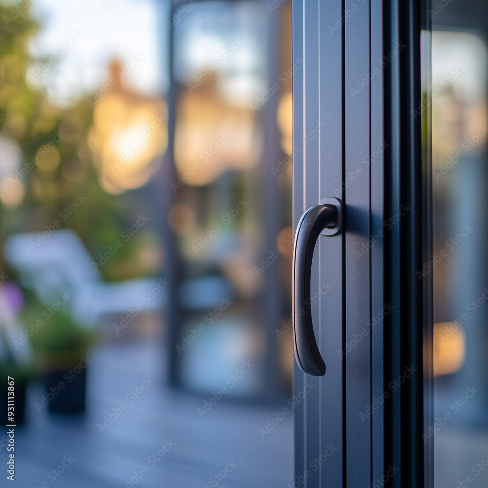 Fototapeta premium Balcony Sliding Door Handle Close-Up: Combining Functionality with Style