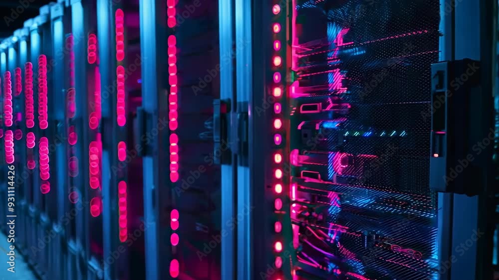 close up of high speed server CPU with pulsing lights, core of modern computing