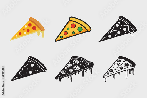 PrintCute Pizza Slice Clipart  Printable Cartoon Vector Illustration  Funny Food Icon on White Background photo