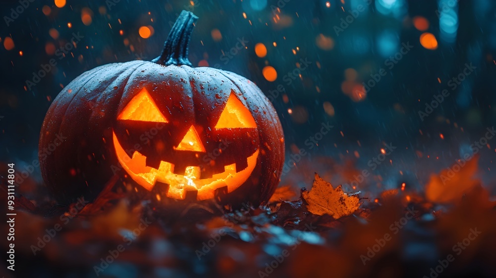 Retro 80s Haunting Halloween Pumpkin with Mystical Neon Glow