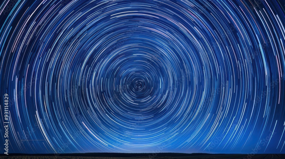 Time-lapse of star trails forming circular patterns around the North Star, astrophotography, star trails, night sky Time-lapse of star trails forming circular patterns around the North Star, astrophotography, star trails, night sky