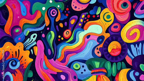 Dynamic Background with Colorful Abstract Shapes and Patterns Creating a Striking Contrast, Modern Artistic Design, Bold Geometric Elements, Vibrant Color Palette, Unique Visual Composition