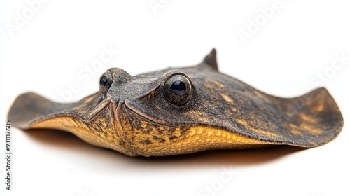 Side view of a broad stingray isolated on a white   041 lizard, reptile, animal, nature, wildlife, dragon, turtle, isolated, wild, eye, iguana, amphibian, white, tortoise, pet, shell, bearded, alligat photo