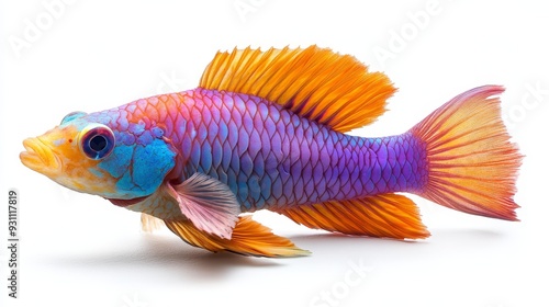 Side view of a colorful parrotfish isolated on a w  210 fish, goldfish, aquarium, isolated, animal, water, gold, sea, pet, nature, white, underwater, ocean, orange, tropical, carp, fin, aquatic, fishi photo