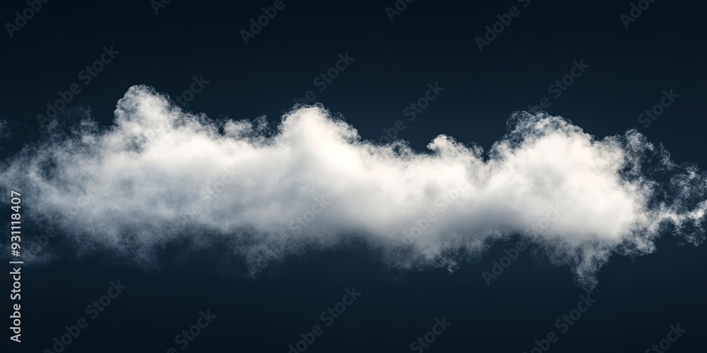 Obraz premium Single cloud in air, isolated on black background. Fog, white clouds or haze 
